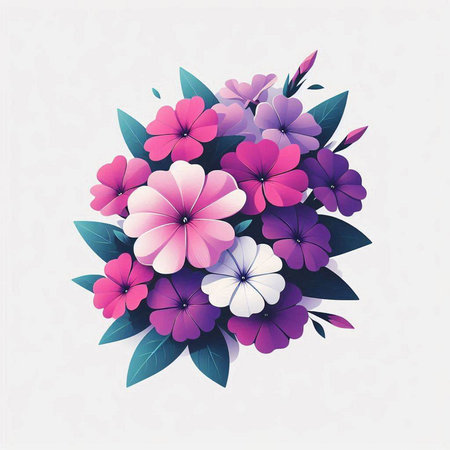 Flower bouquet with pink and purple flowers. Vector illustration.のイラスト素材