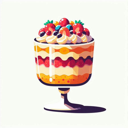Fruit dessert in a glass on a white background. Vector illustration.のイラスト素材