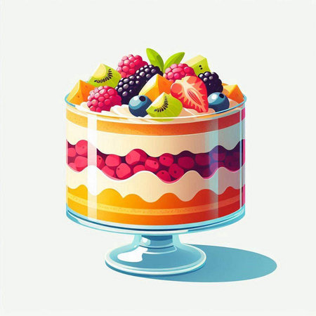 Fruit cake in a glass bowl on a white background. Vector illustration.のイラスト素材