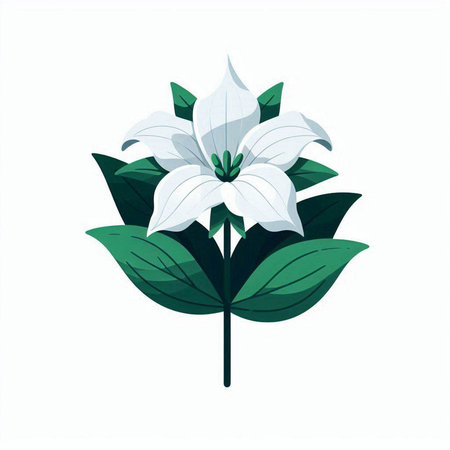 Illustration of a white flower with green leaves on a white backgroundのイラスト素材