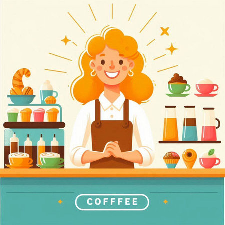 Coffee shop, cafe, barista. Vector illustration.のイラスト素材