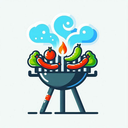 Brazier grill with vegetables. Vector illustration in cartoon style.のイラスト素材