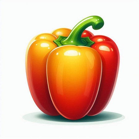 Red and yellow bell pepper isolated on white background. Vector illustration.のイラスト素材