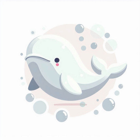 Cute cartoon baby whale with bubbles on white background. Vector illustration.のイラスト素材