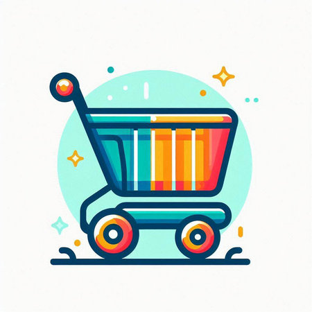 Shopping cart icon. Colorful flat vector illustration on white background.のイラスト素材