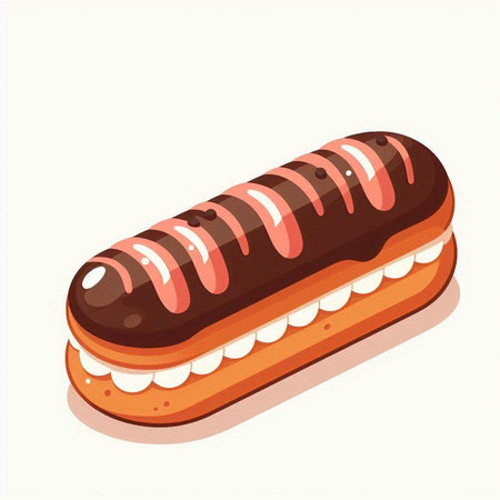 Illustration of an eclair with chocolate icing on a white backgroundのイラスト素材