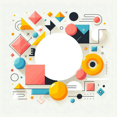 Abstract geometric background with circles and rectangles. Vector illustration in flat style.のイラスト素材