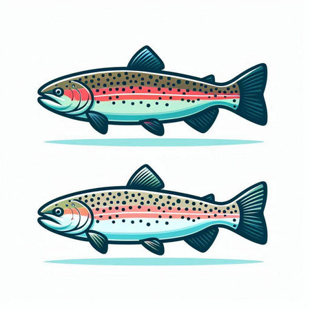 Set of two rainbow trout fish on white background. Vector illustration.のイラスト素材