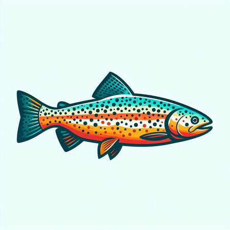 Illustration of a rainbow trout on a light blue background - vectorのイラスト素材