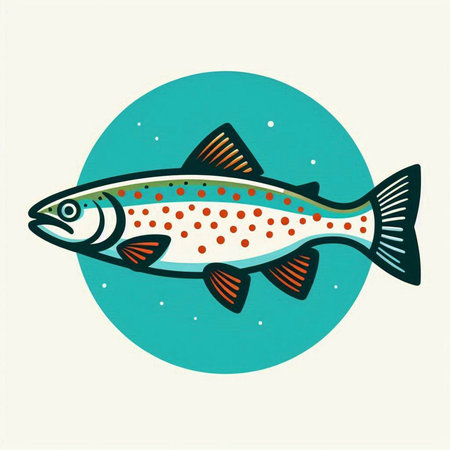 Illustration of a salmon fish in a circle. Vector illustration.のイラスト素材