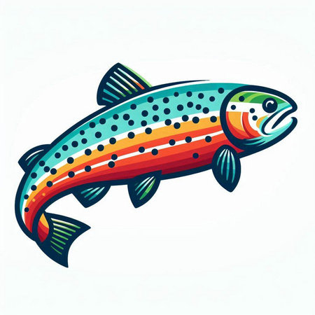 Colorful rainbow trout fish, vector illustration isolated on white background.のイラスト素材