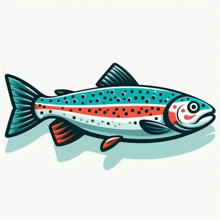 Vector illustration of a rainbow trout on a white background. Hand drawn style.のイラスト素材