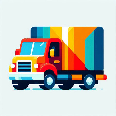 Truck with cargo. Vector illustration in flat cartoon style on a blue background.のイラスト素材