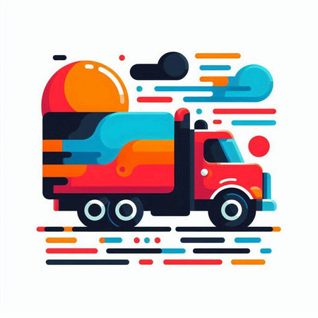 Truck on the road. Vector illustration in flat linear style.のイラスト素材