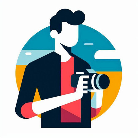 Photographer with a camera. Vector illustration in flat design style.のイラスト素材