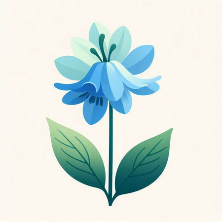 Blue flower with green leaves on a light background. Vector illustration.のイラスト素材