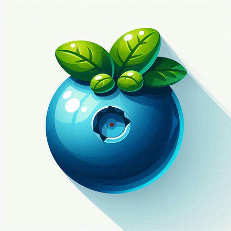 Blueberry with green leaves. Vector illustration of a blueberry.のイラスト素材