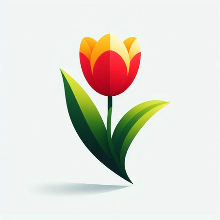 Red tulip with green leaves on white background. Vector illustration.のイラスト素材