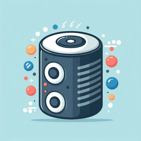 Audio speaker. Vector illustration in flat cartoon style on blue background.のイラスト素材