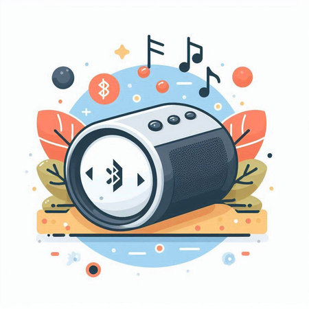 Audio speaker with musical notes. Vector illustration in flat cartoon style.のイラスト素材