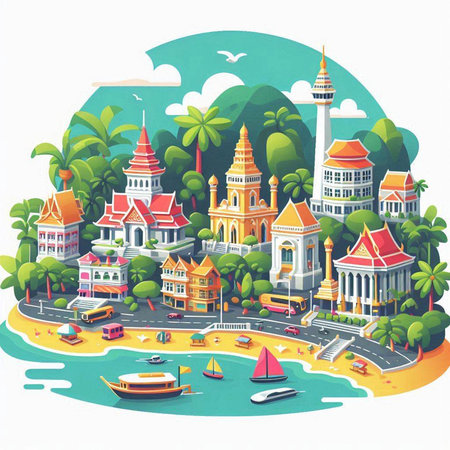Cambodia travel concept. Landmarks of Cambodia. Vector illustrationのイラスト素材