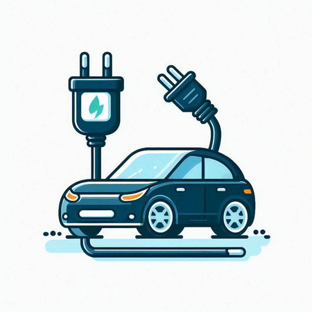 Electric car charging. Electric vehicle. Vector illustration in flat style.のイラスト素材