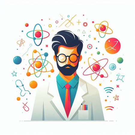 Scientist. Vector illustration of a man in a lab coat and glasses.のイラスト素材