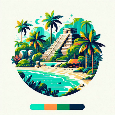 Travel to the island of Chichen Itza. Vector illustration.のイラスト素材