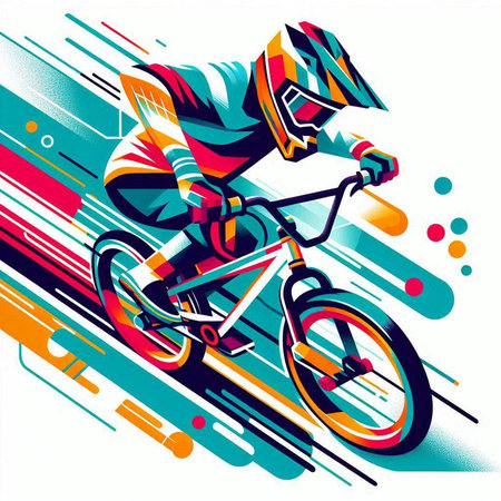 Cyclist Riding a Bike on Abstract Background, Vector Illustrationのイラスト素材