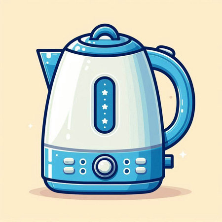 Electric kettle isolated on white background. Vector illustration in cartoon style.のイラスト素材