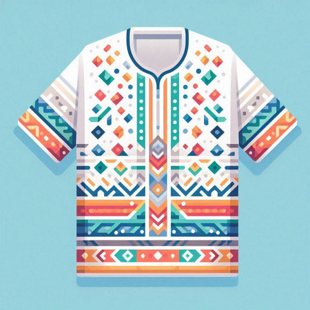 Colorful ethnic t-shirt in retro style. Vector illustration.のイラスト素材