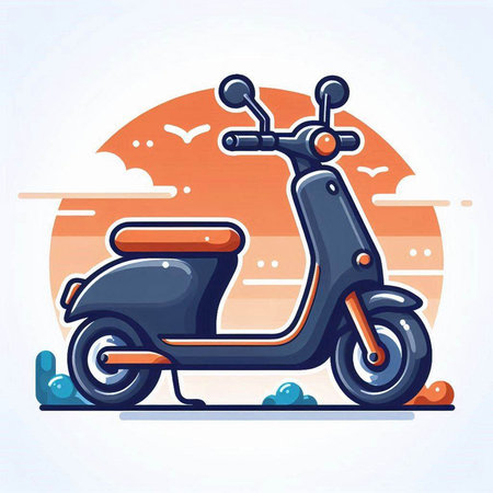 Vintage scooter. Motorcycle on the road. Vector illustrationのイラスト素材