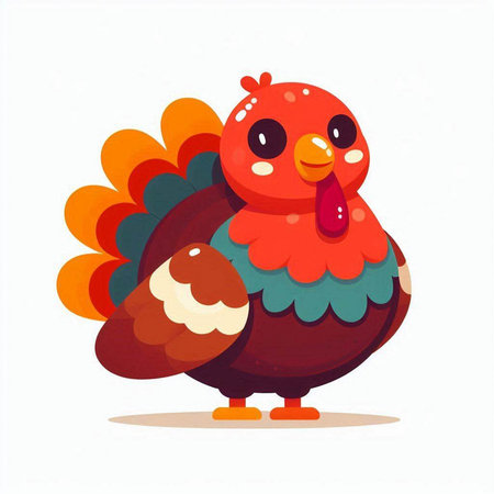 Cute cartoon turkey on a white background. Vector illustration in a flat style.のイラスト素材
