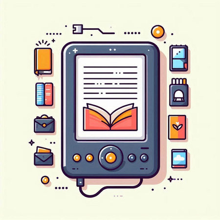 Electronic book reader with electronic devices - flat design style vector illustrationのイラスト素材