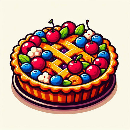 Cake with berries, cherry, blueberry, cherry, vector illustrationのイラスト素材