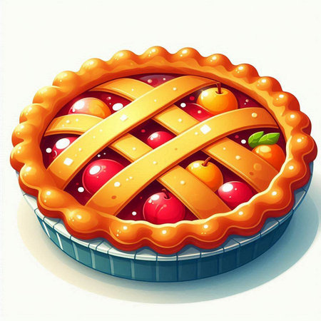 Illustration of a cherry pie on a white background with a place for textのイラスト素材