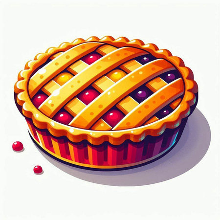 Illustration of a pie with cherries on a white background.のイラスト素材