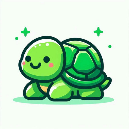 Cute Cartoon Turtle Vector Icon. Flat Style Illustration. Isolated On White Backgroundのイラスト素材