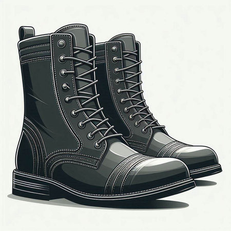 Pair of black leather boots on a white background, vector illustrationのイラスト素材