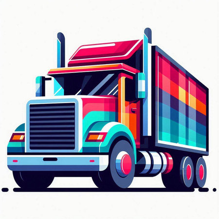 Colorful semi-trailer truck on a white background. Vector illustrationのイラスト素材