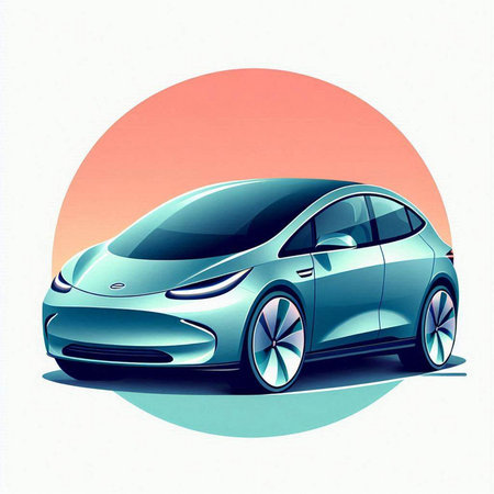 Illustration of a modern car on a white background with a sunのイラスト素材