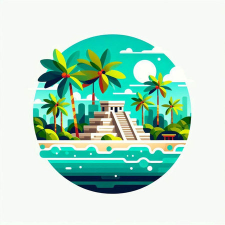 Tropical island with palm trees and steps. Vector illustration.のイラスト素材