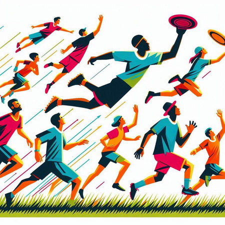 illustration of a group of people running in the park, vector illustrationのイラスト素材