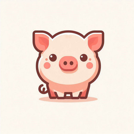 Cute cartoon pig. Vector illustration on white background. Farm animal.のイラスト素材