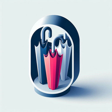 Paper umbrellas in a case on a white background. 3d illustrationのイラスト素材