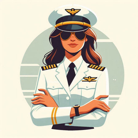 Beautiful girl in the form of a pilot. Vector illustration.のイラスト素材