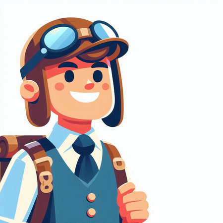 Vector illustration of a boy in a pilot's hat and goggles.のイラスト素材