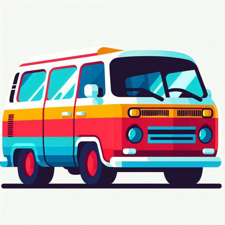Retro van. Vector illustration in flat style. Isolated on white backgroundのイラスト素材