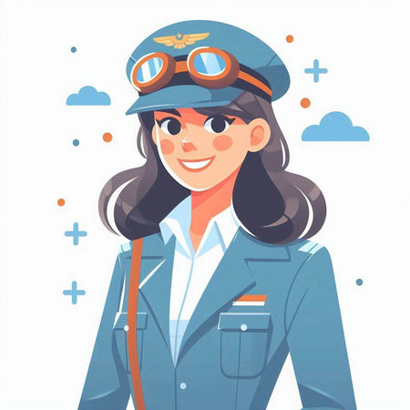 Vector illustration of a girl in a pilot's cap and uniform.のイラスト素材