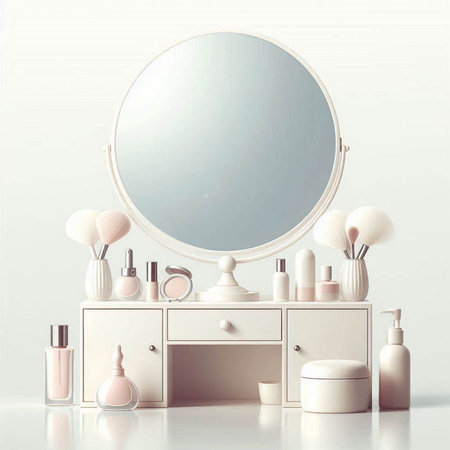 Interior of dressing room with mirror and cosmetics, 3d renderのイラスト素材